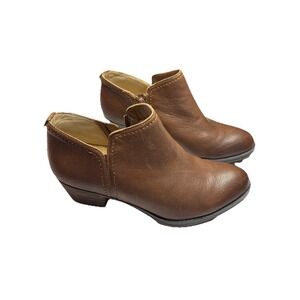 Naturalizer Women's Brown Leather Ankle Booties Size 7.5  Zarie  Zip Up Low Heel